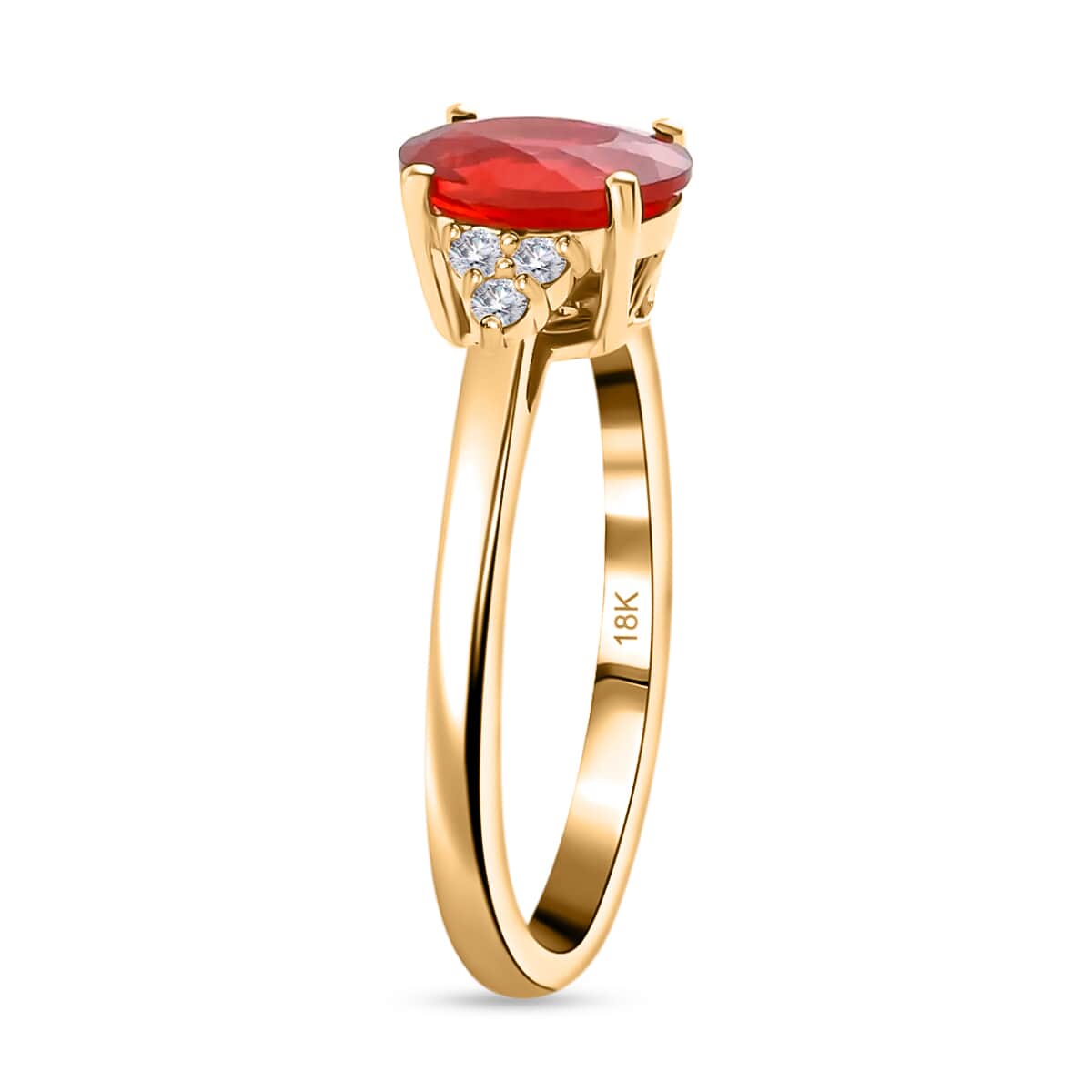 ILIANA 18K Yellow Gold AAA Crimson Fire Opal and G-H SI Diamond Ring 3.35 Grams 1.00 ctw image number 3