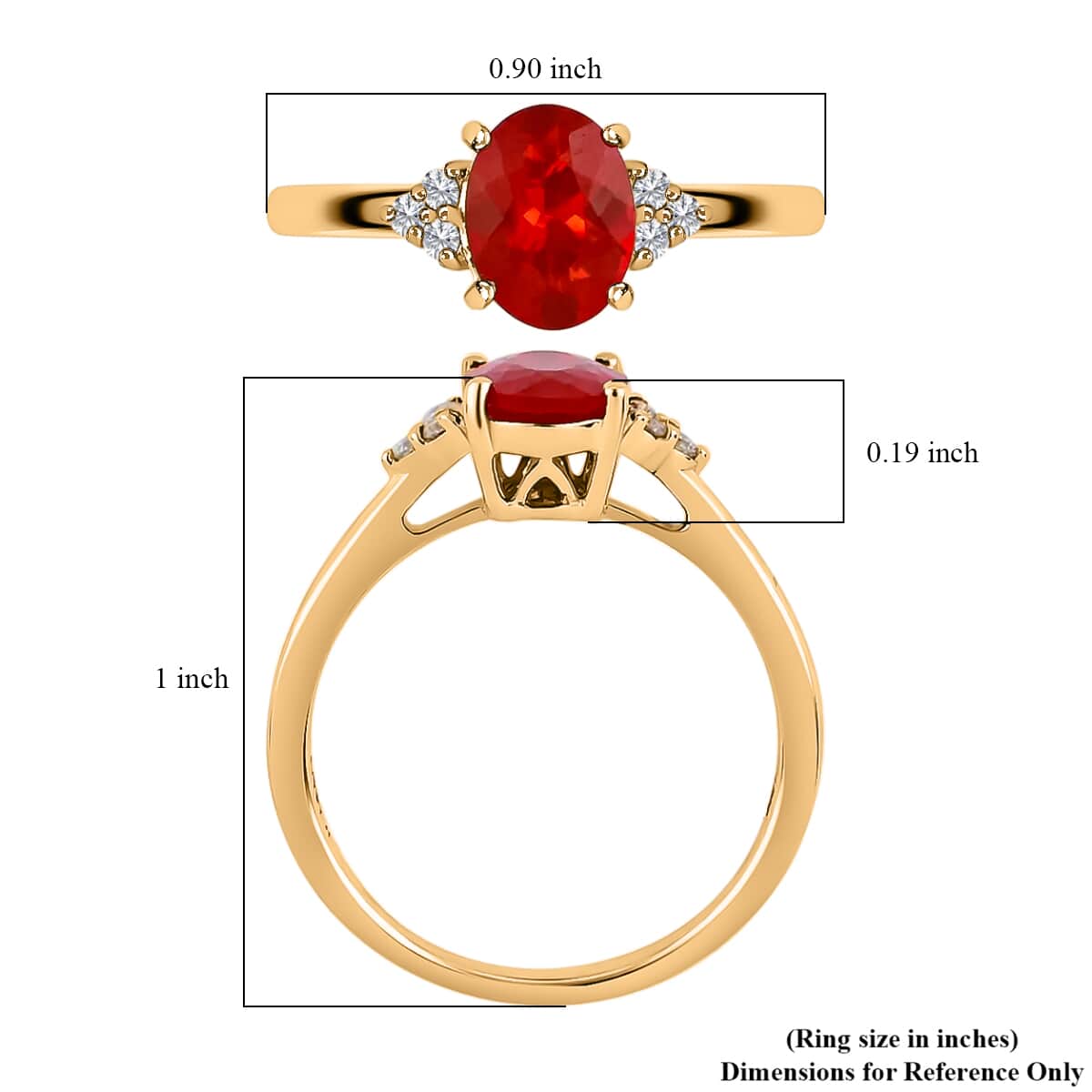 ILIANA 18K Yellow Gold AAA Crimson Fire Opal and G-H SI Diamond Ring 3.35 Grams 1.00 ctw image number 4