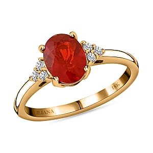 Iliana 18K Yellow Gold AAA Crimson Fire Opal and G-H SI Diamond Ring (Size 7.0) 1.00 ctw