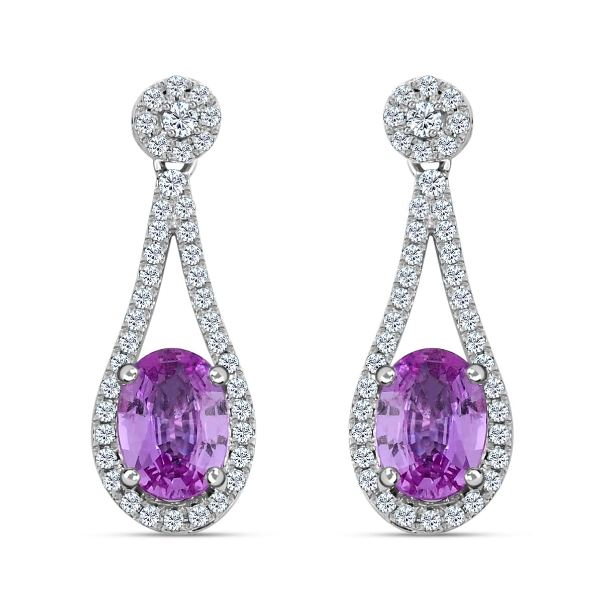 Iliana 18K White Gold AAA Madagascar Pink Sapphire and G-H SI Diamond Earrings 2.25 ctw image number 0