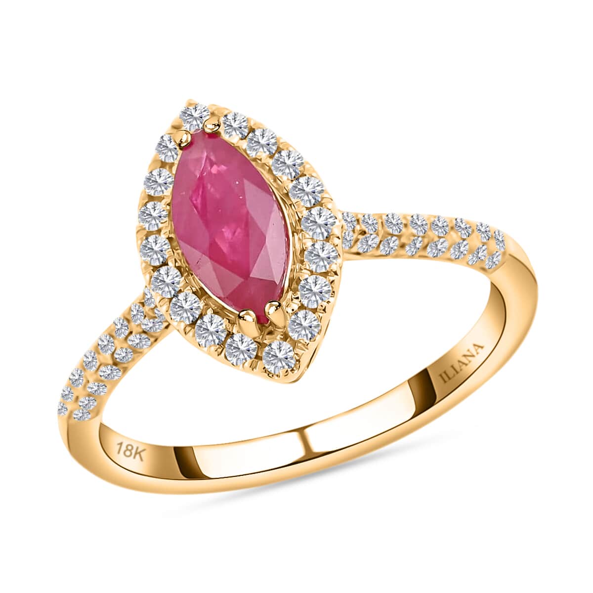 ILIANA 18K Yellow Gold AAA Royal Thai Ruby and G-H SI Diamond Ring 3.60 Grams 1.25 ctw image number 0