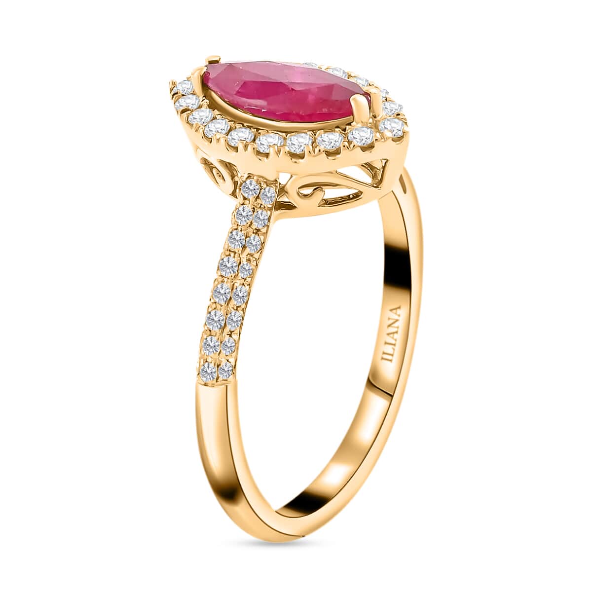ILIANA 18K Yellow Gold AAA Royal Thai Ruby and G-H SI Diamond Ring 3.60 Grams 1.25 ctw image number 3