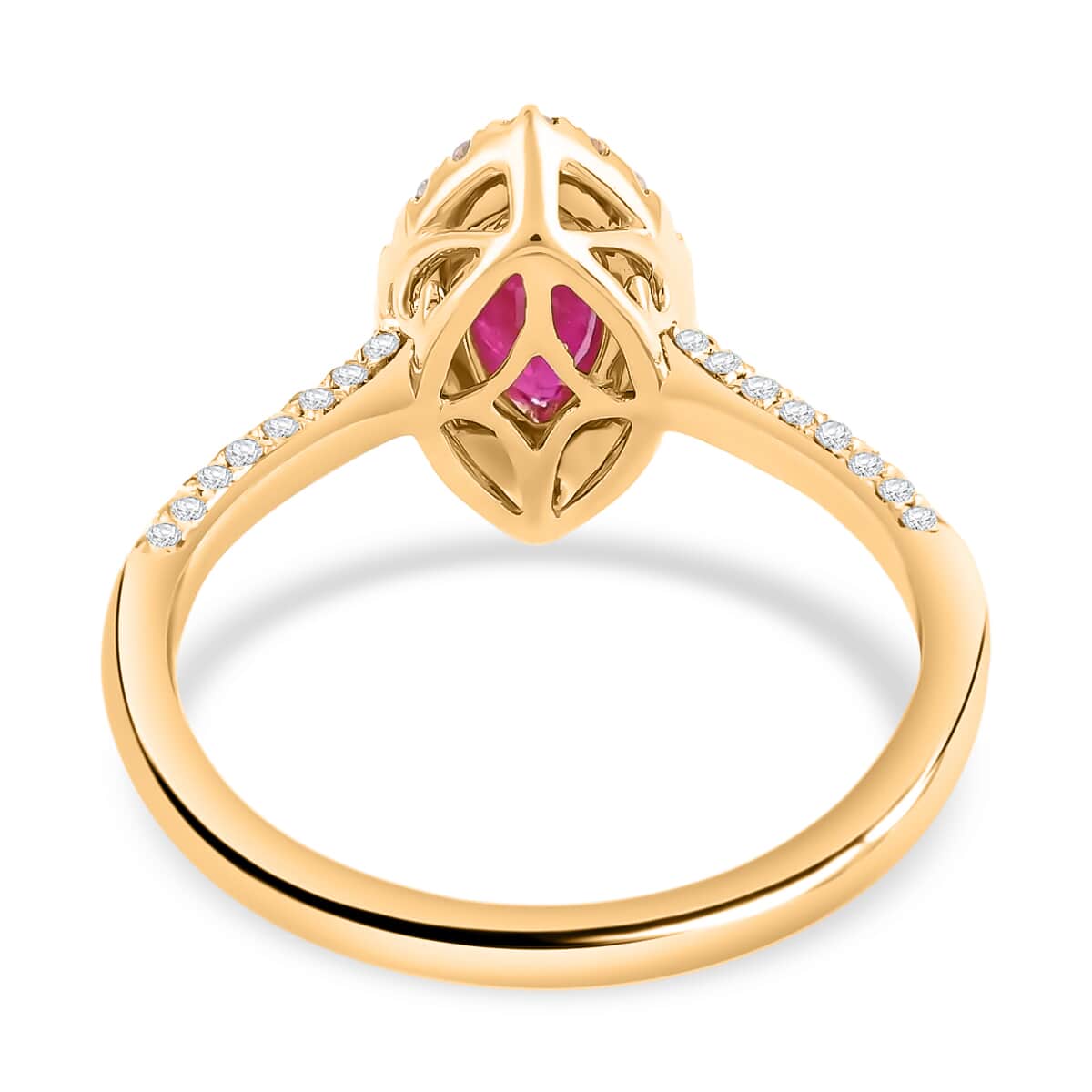 ILIANA 18K Yellow Gold AAA Royal Thai Ruby and G-H SI Diamond Ring 3.60 Grams 1.25 ctw image number 4