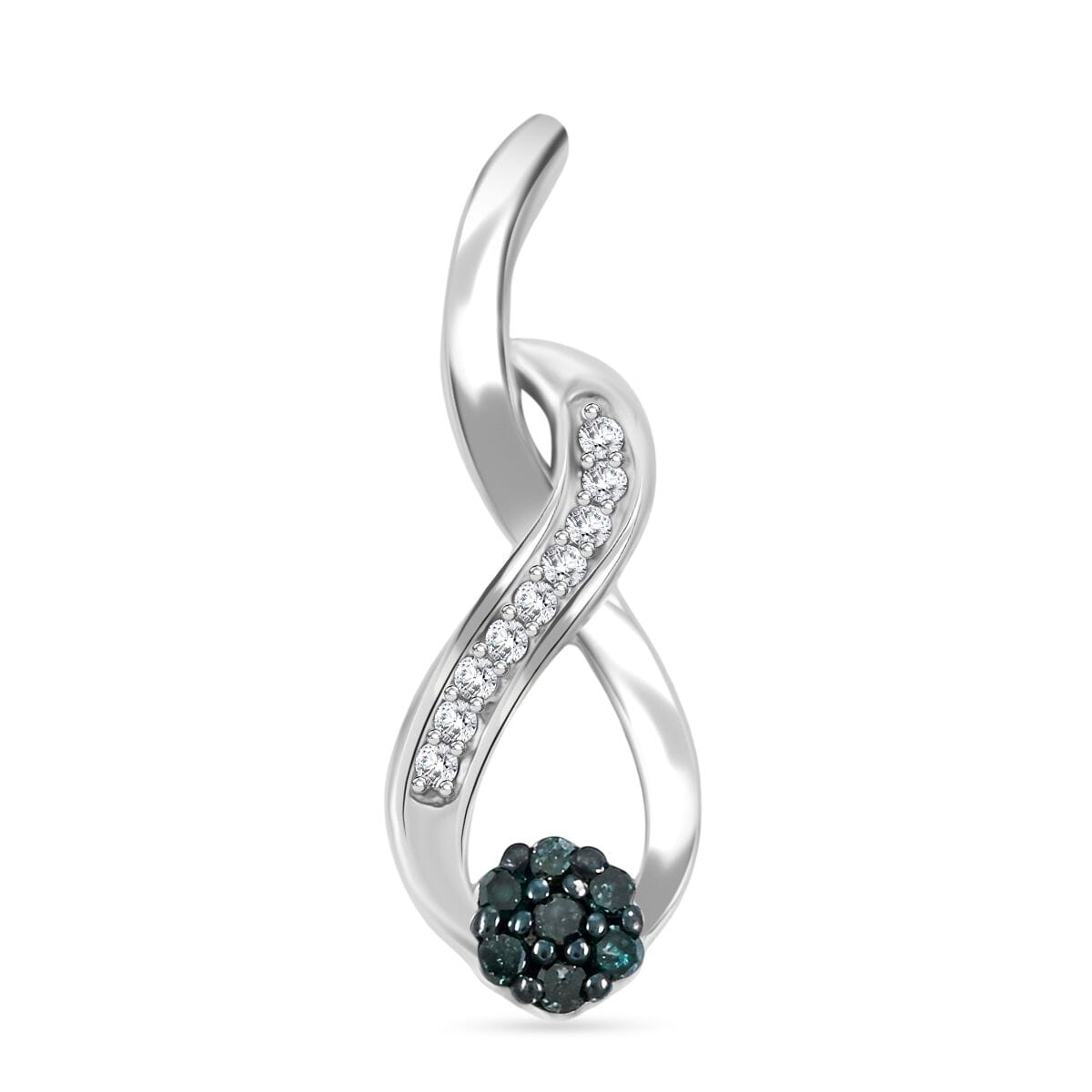 Blue Diamond and Diamond Pendant without Chain in Platinum Over Sterling Silver 0.15 ctw image number 0