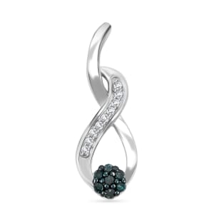 Blue Diamond and Diamond Pendant without Chain in Platinum Over Sterling Silver 0.15 ctw