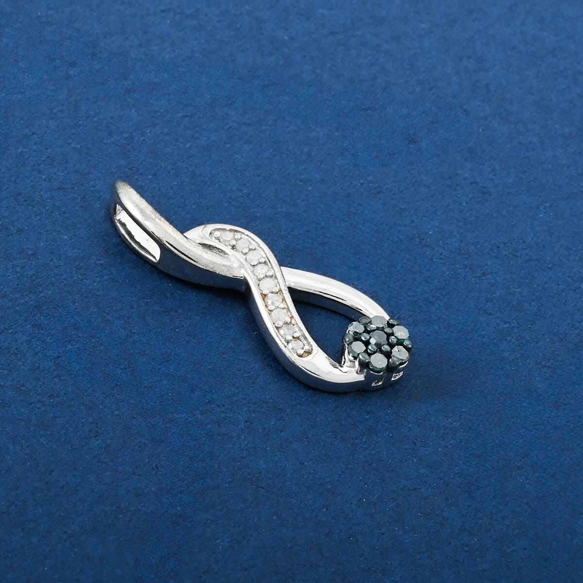 Blue Diamond and Diamond Pendant without Chain in Platinum Over Sterling Silver 0.15 ctw image number 1