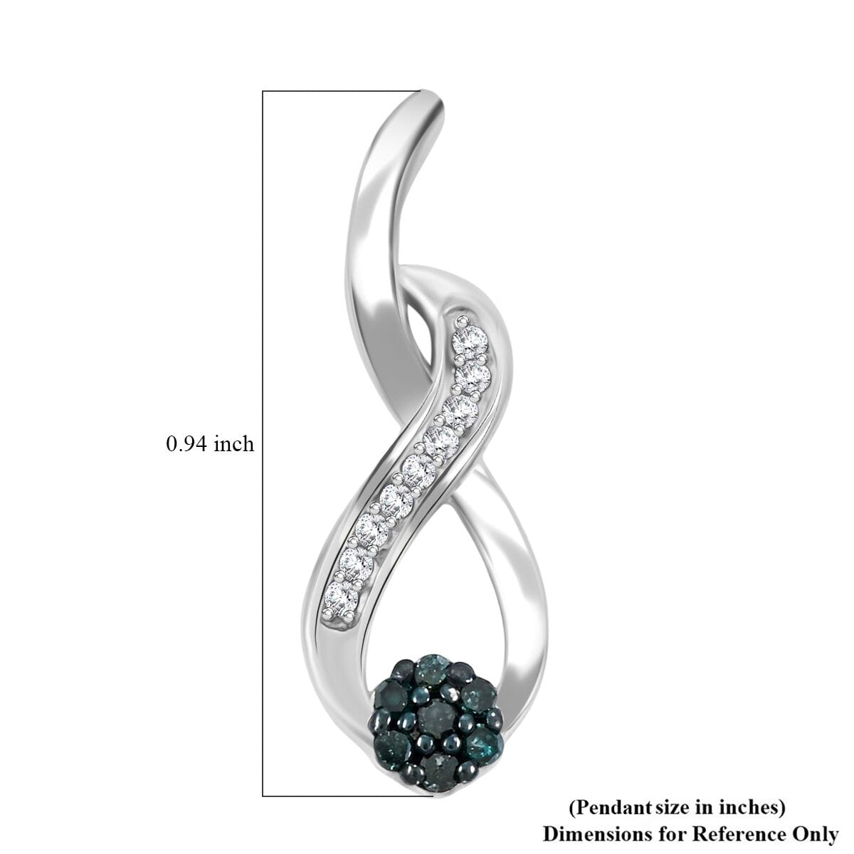 Blue Diamond and Diamond Pendant without Chain in Platinum Over Sterling Silver 0.15 ctw image number 2