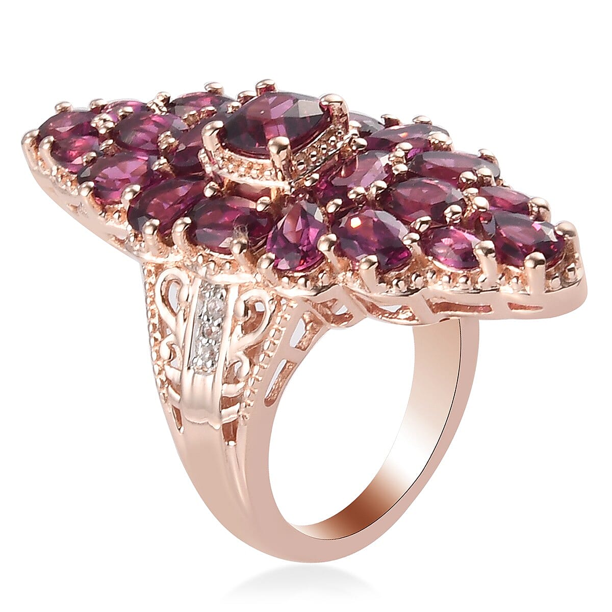 Tanzanian Wine Garnet and Natural White Zircon Elongated Ring in Vermeil Rose Gold Over Sterling Silver (Size 5.0) 8.20 Grams 5.60 ctw image number 3