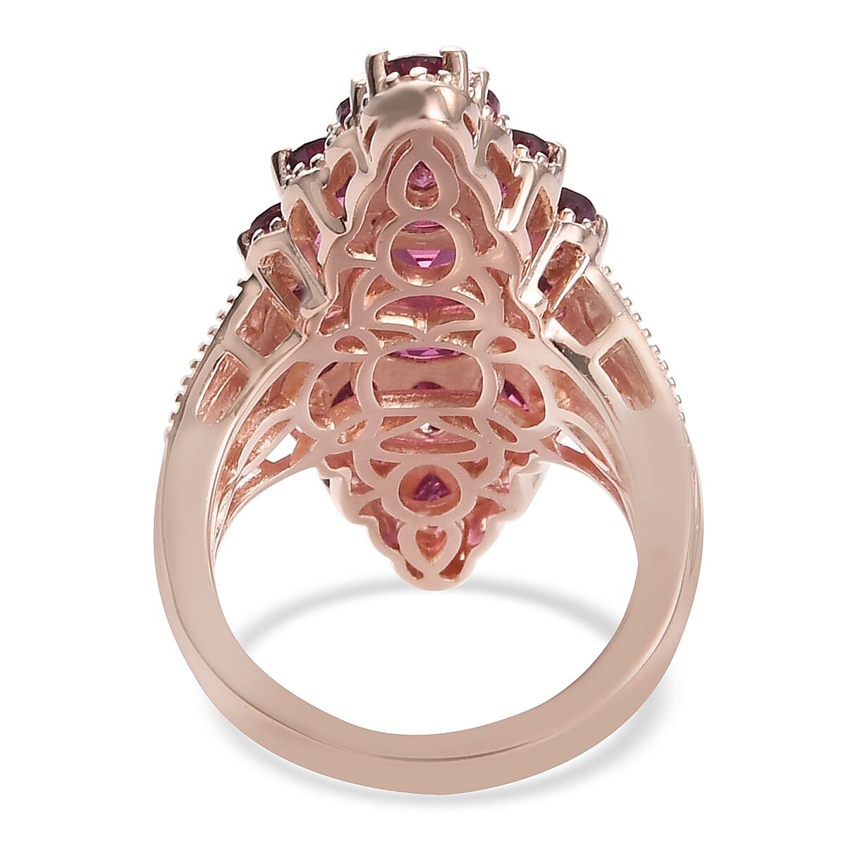 Tanzanian Wine Garnet and Natural White Zircon Elongated Ring in Vermeil Rose Gold Over Sterling Silver (Size 5.0) 8.20 Grams 5.60 ctw image number 4