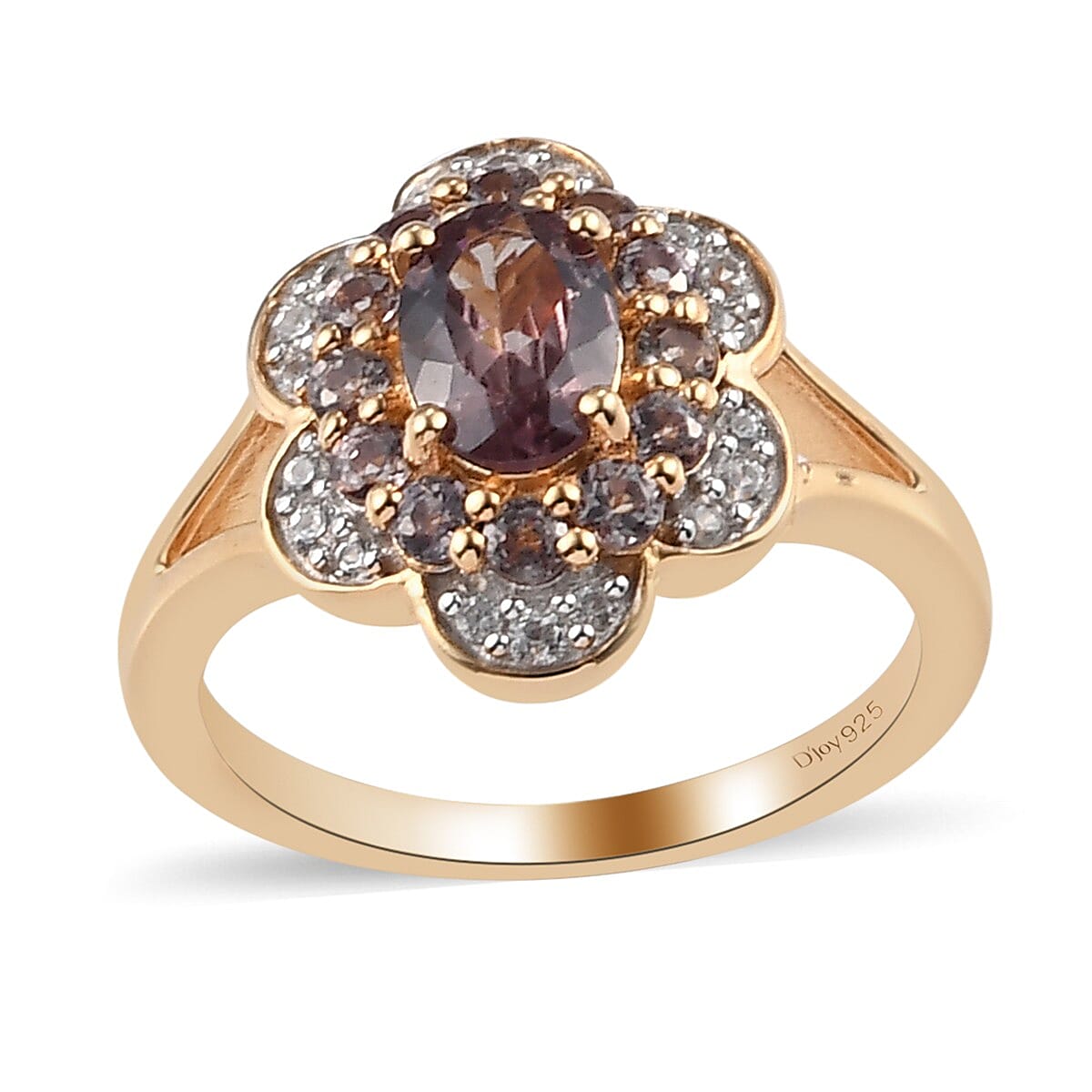 Merelani Color Change Garnet and Zircon Cluster Ring in Vermeil Yellow Gold Over Sterling Silver (Size 6.0) 1.65 ctw