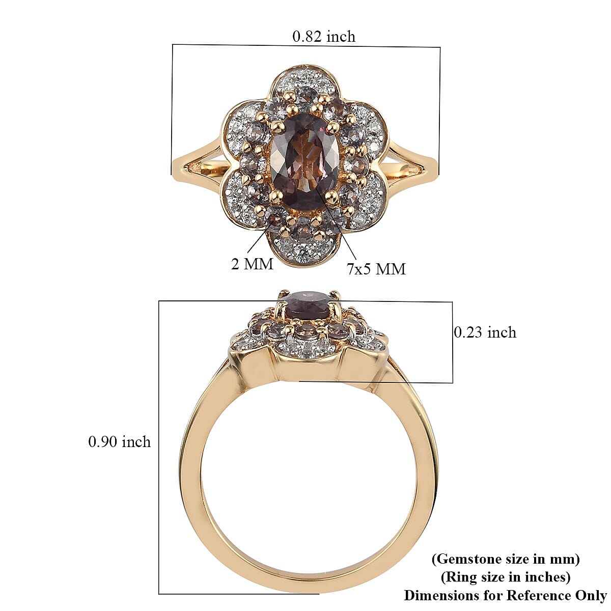Merelani Color Change Garnet and Zircon Cluster Ring in Vermeil Yellow Gold Over Sterling Silver (Size 6.0) 1.65 ctw
