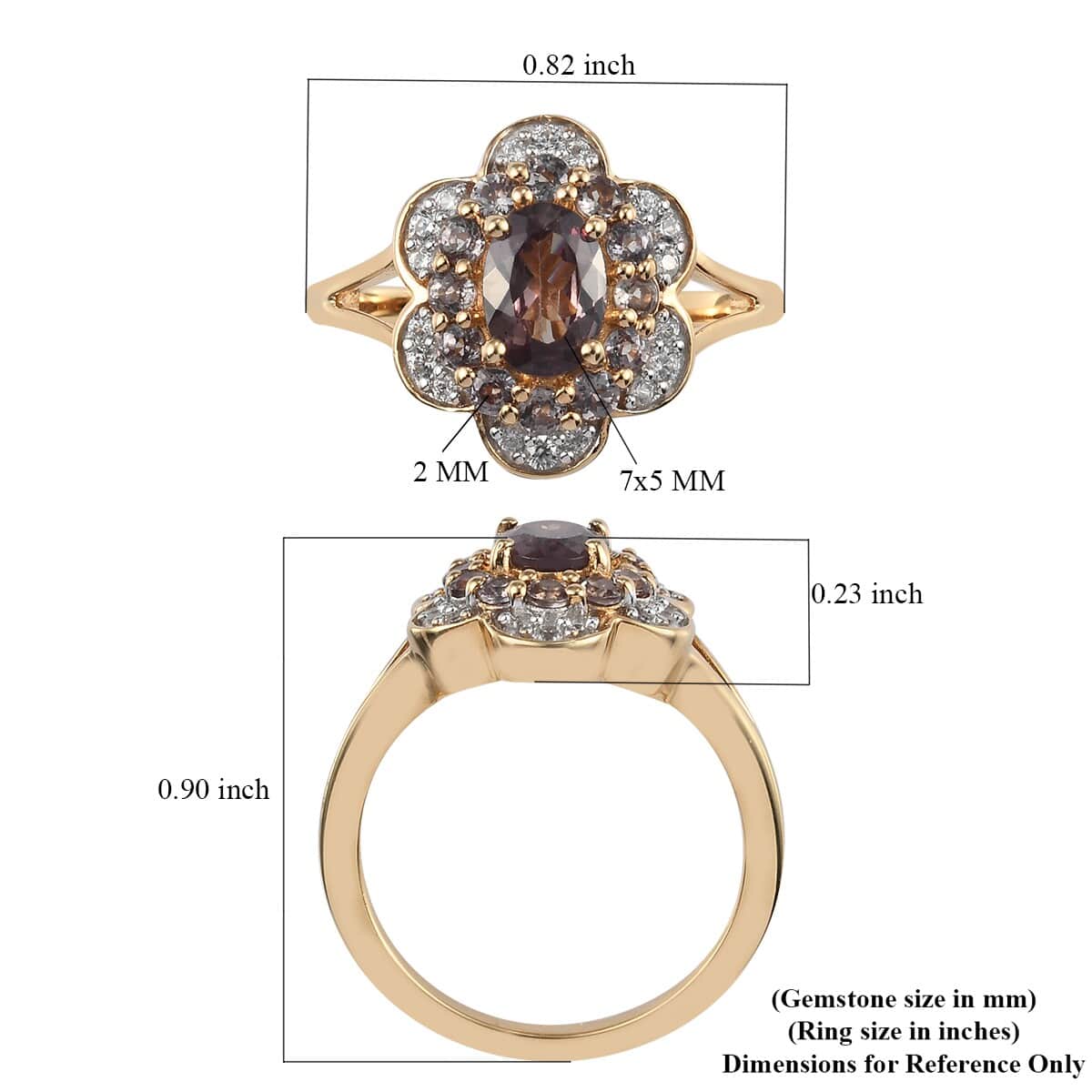 Merelani Color Change Garnet and Zircon Cluster Ring in Vermeil Yellow Gold Over Sterling Silver (Size 6.0) 1.65 ctw image number 5