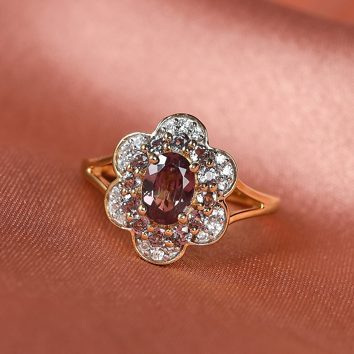 Merelani Color Change Garnet and Zircon Cluster Ring in Vermeil Yellow Gold Over Sterling Silver (Size 9.0) 1.65 ctw image number 1