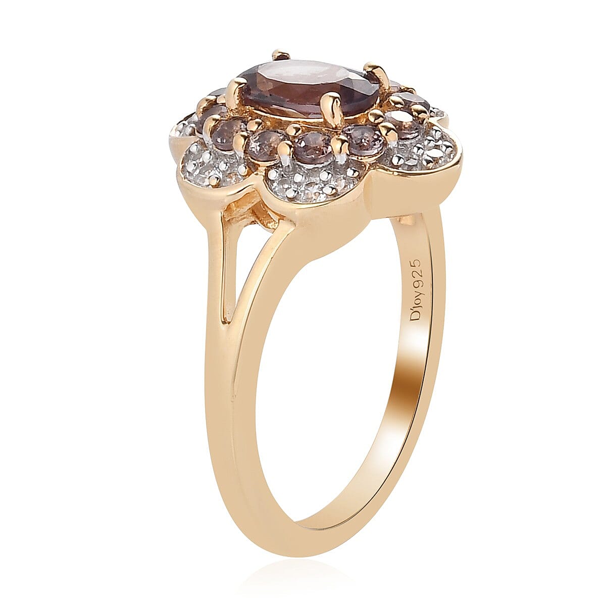 Merelani Color Change Garnet and Zircon Cluster Ring in Vermeil Yellow Gold Over Sterling Silver (Size 9.0) 1.65 ctw image number 3