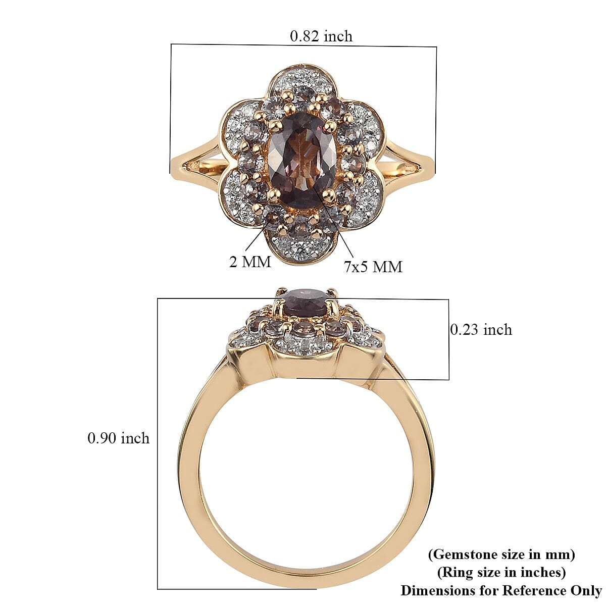 Merelani Color Change Garnet and Zircon Cluster Ring in Vermeil Yellow Gold Over Sterling Silver (Size 9.0) 1.65 ctw image number 5