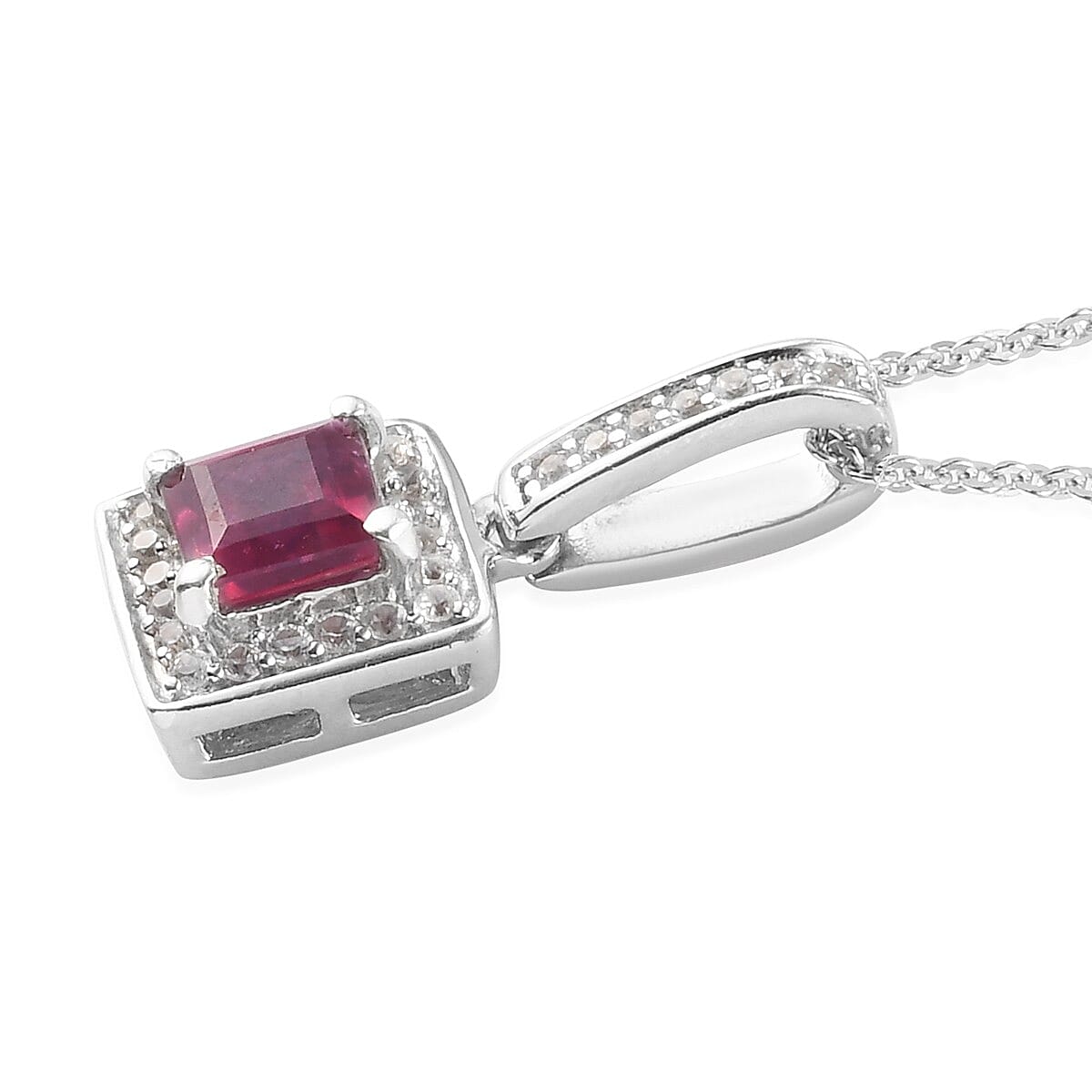 Niassa Ruby and Zircon Pendant Necklace 20 Inches in Platinum Over Sterling Silver 1.00 ctw