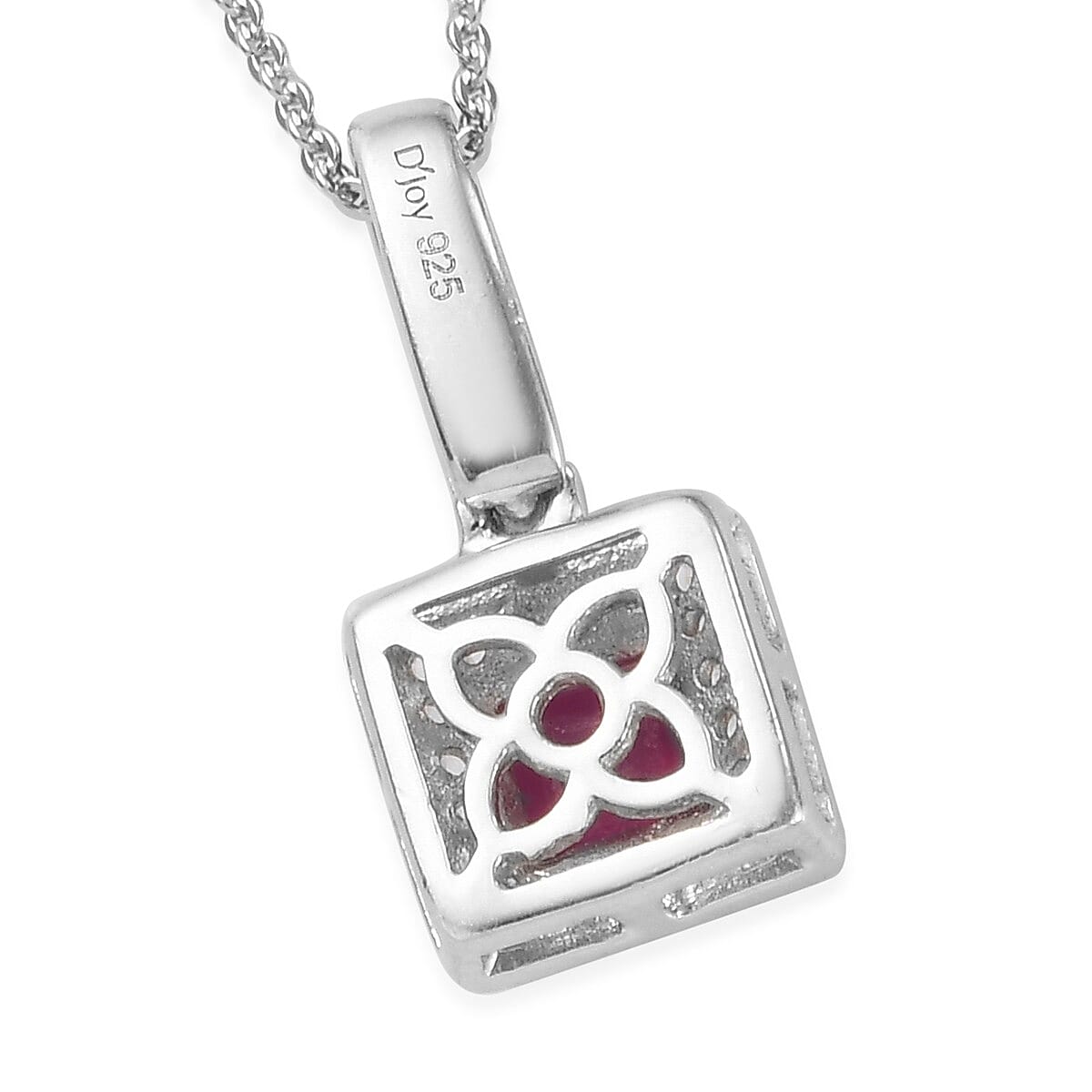Niassa Ruby and Zircon Pendant Necklace 20 Inches in Platinum Over Sterling Silver 1.00 ctw
