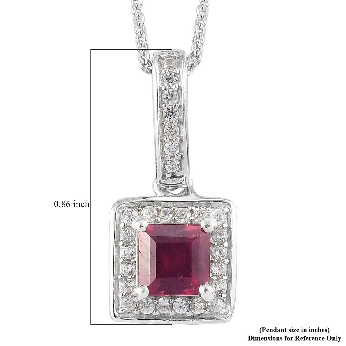 Niassa Ruby and Zircon Pendant Necklace 20 Inches in Platinum Over Sterling Silver 1.00 ctw
