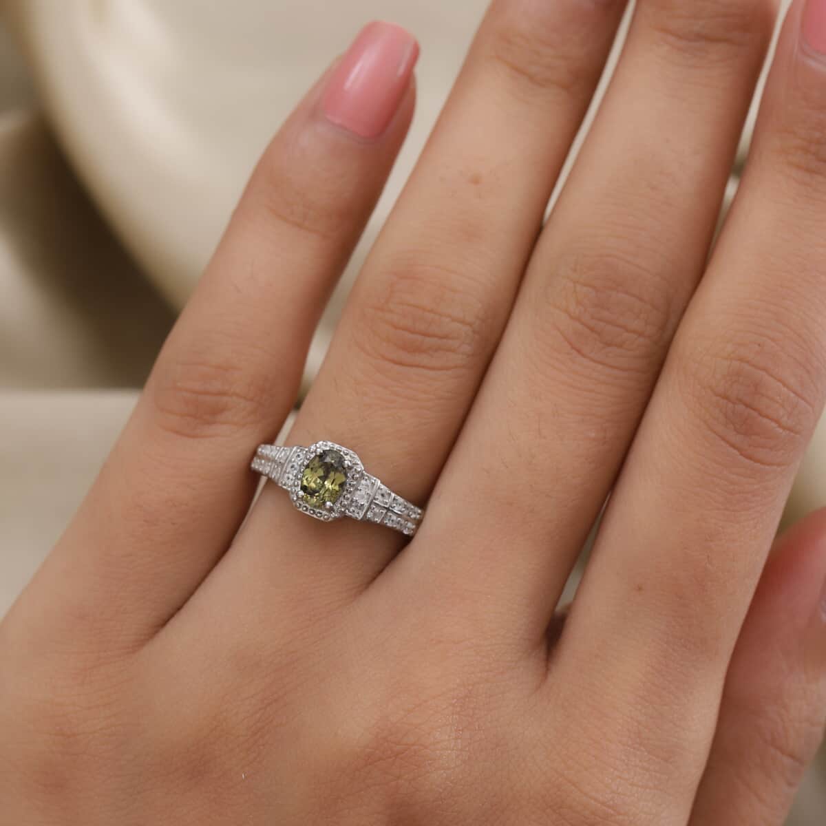 Demantoid Garnet and Zircon Ring in Platinum Over Sterling Silver (Size 6.0) 1.00 ctw image number 2