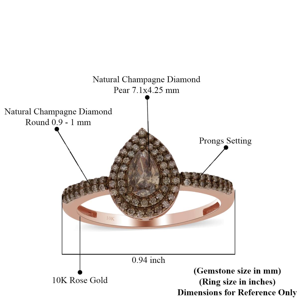 10K Rose Gold Natural Champagne Diamond Ring (Size 8.0) 2.15 Grams 0.75 ctw image number 5