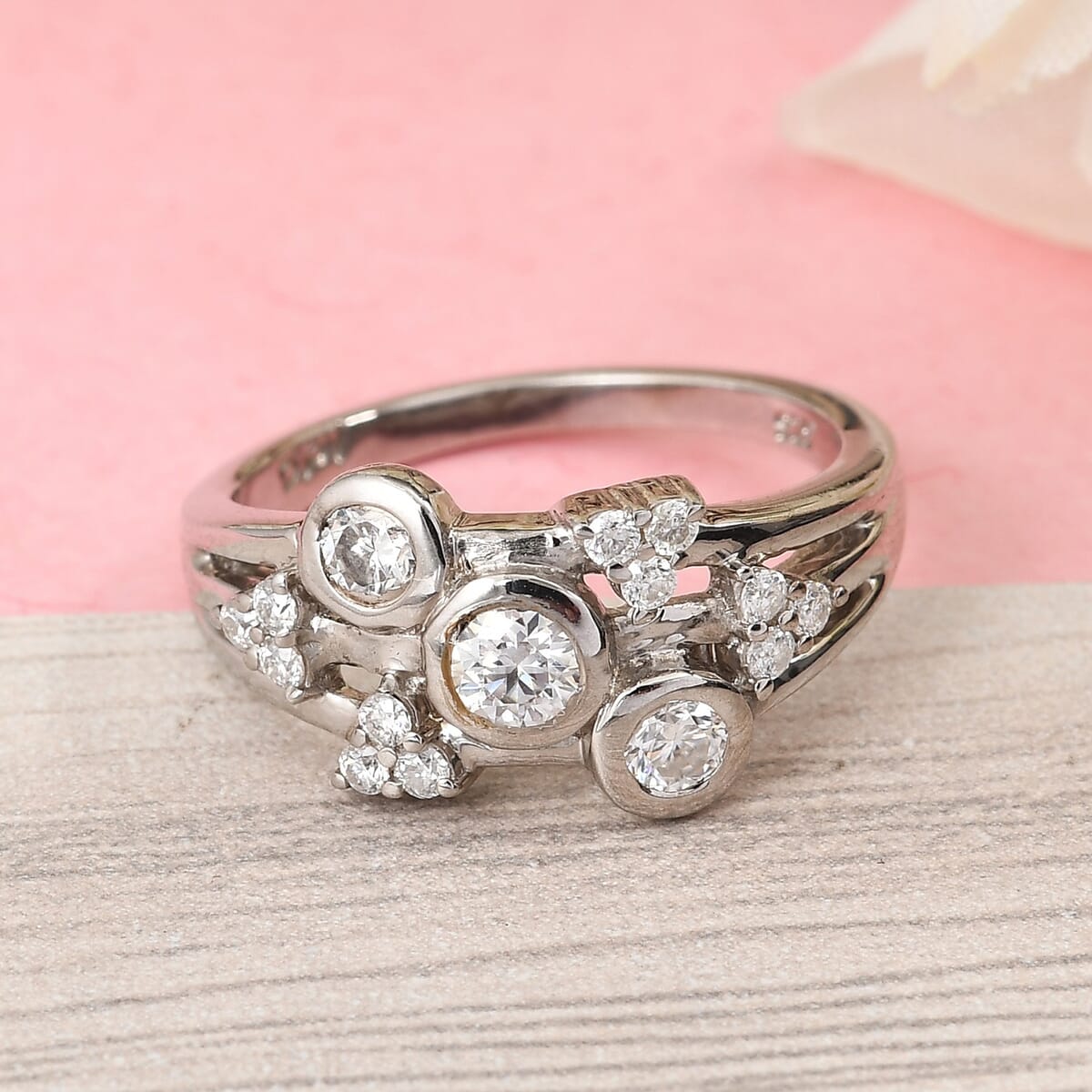 Moissanite Fancy Ring in Platinum Over Sterling Silver (Size 7.0) 0.60 ctw image number 1