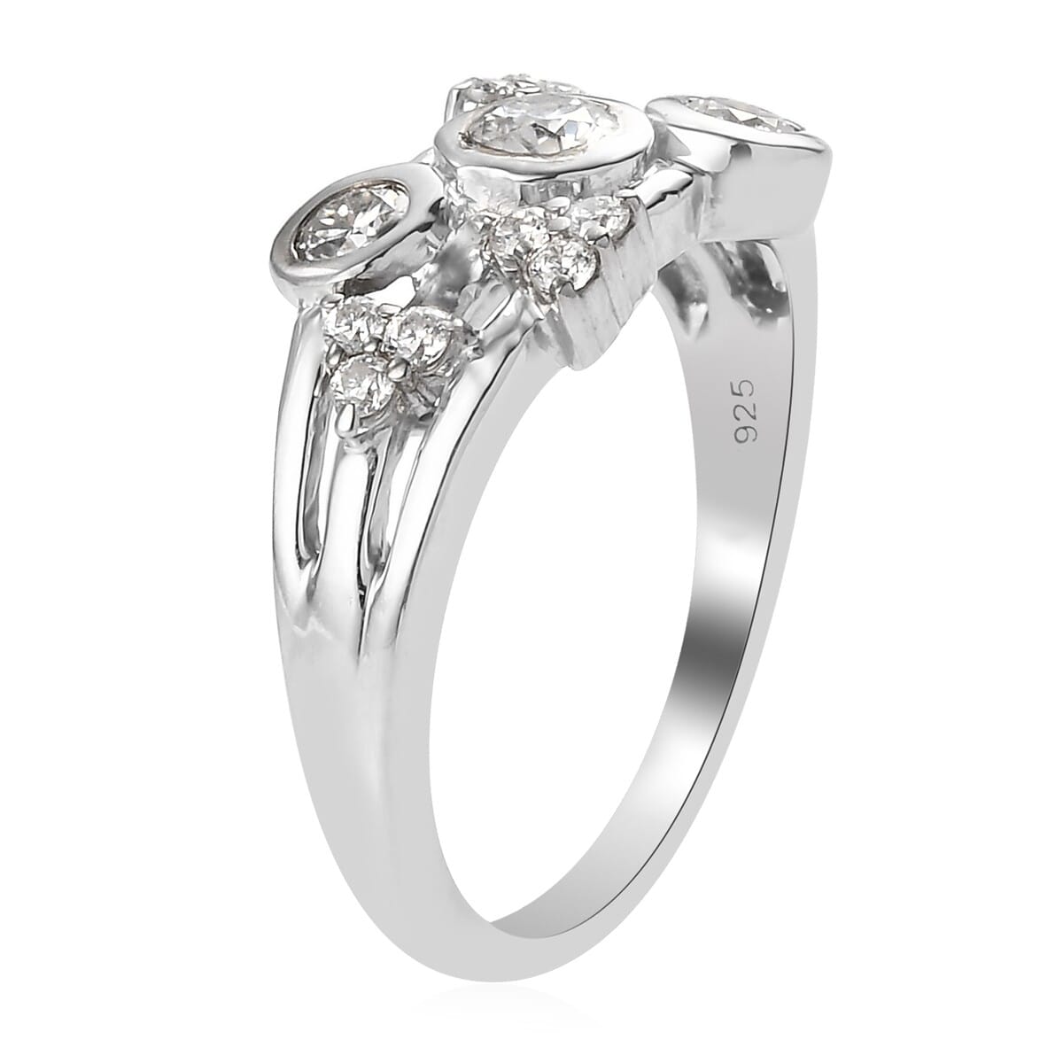 Moissanite Fancy Ring in Platinum Over Sterling Silver (Size 7.0) 0.60 ctw image number 3