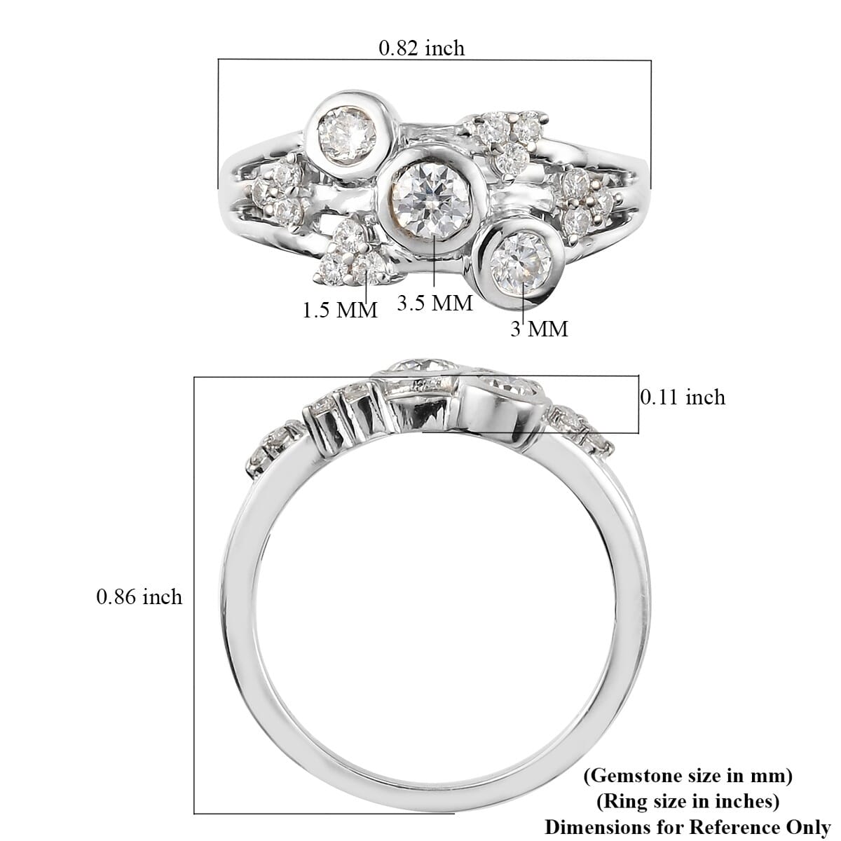 Moissanite Fancy Ring in Platinum Over Sterling Silver (Size 7.0) 0.60 ctw image number 5