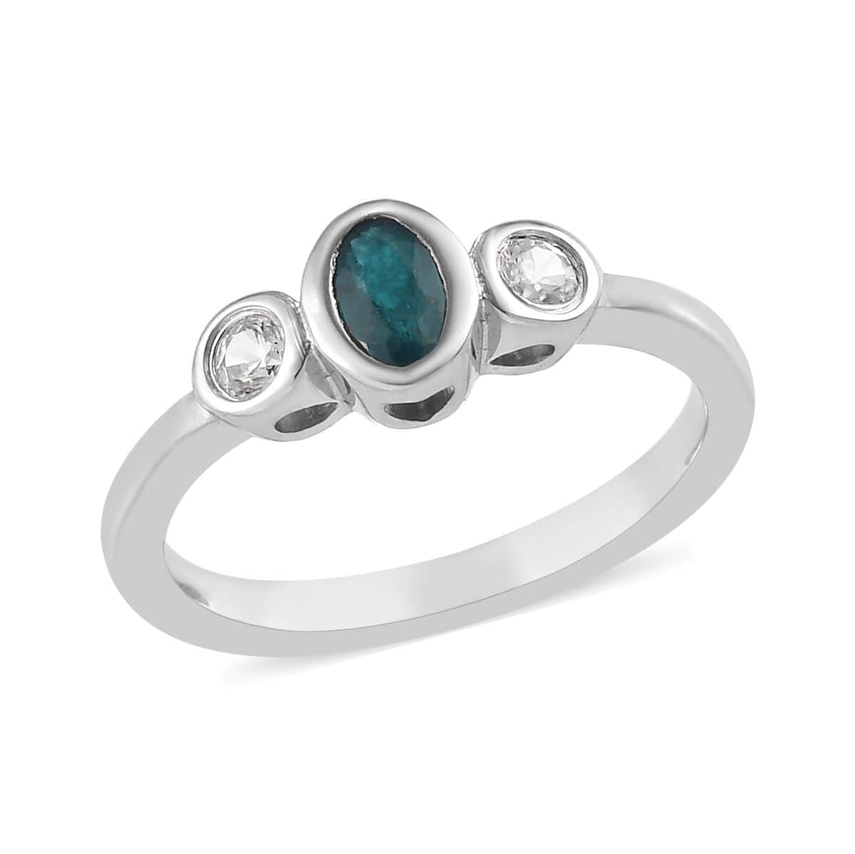 Teal Grandidierite and Zircon Ring in Platinum Over Sterling Silver (Size 7.0) 0.40 ctw image number 0