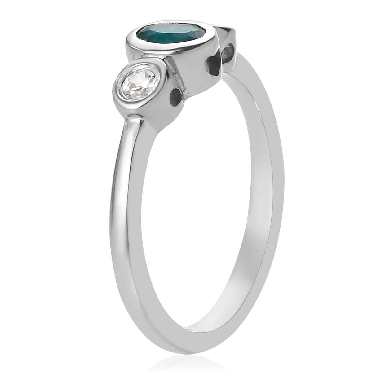 Teal Grandidierite and Zircon Ring in Platinum Over Sterling Silver (Size 7.0) 0.40 ctw image number 3