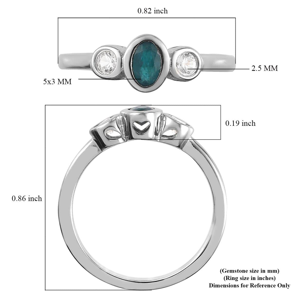 Teal Grandidierite and Zircon Ring in Platinum Over Sterling Silver (Size 7.0) 0.40 ctw image number 5