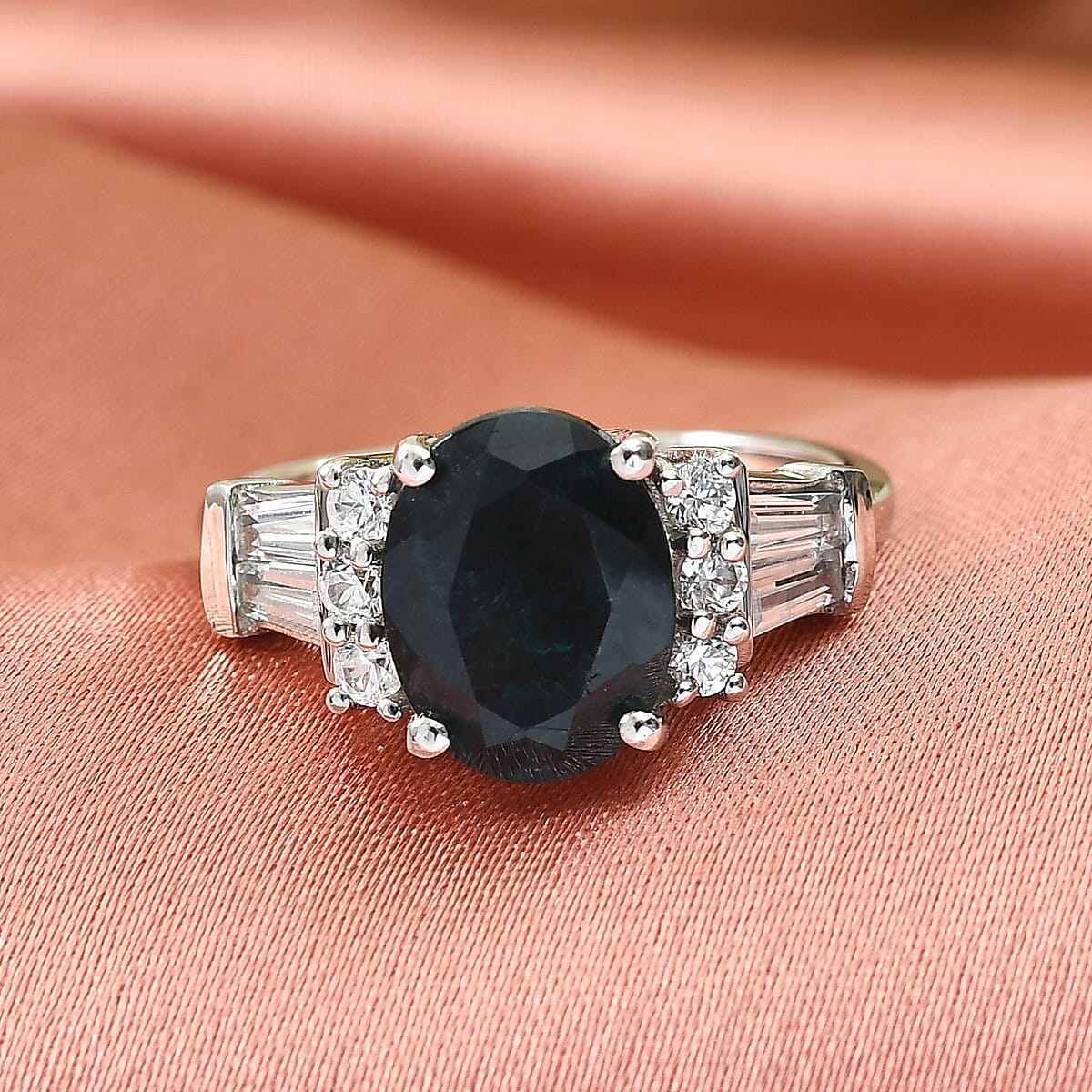 Teal Grandidierite and Natural White Zircon Ring in Platinum Over Sterling Silver (Size 7.0) 3.60 ctw image number 1