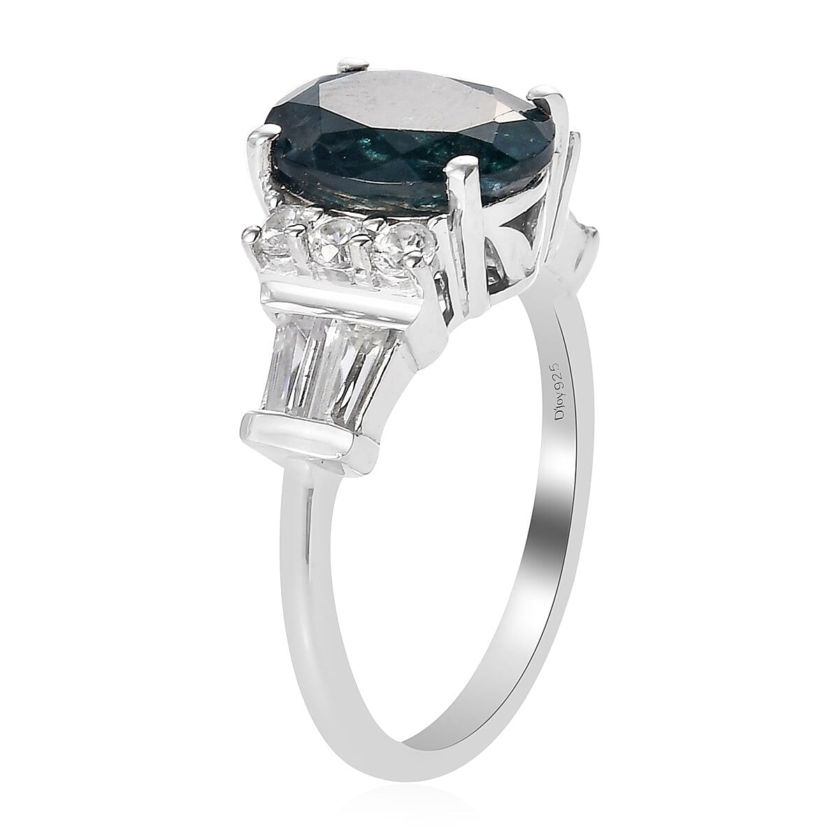Teal Grandidierite and Natural White Zircon Ring in Platinum Over Sterling Silver (Size 7.0) 3.60 ctw image number 3