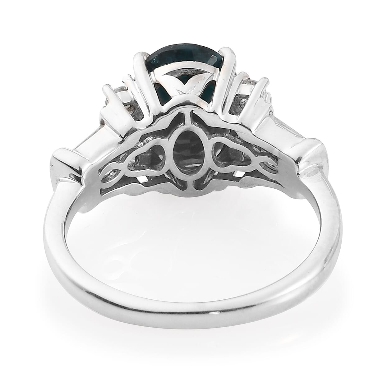 Teal Grandidierite and Natural White Zircon Ring in Platinum Over Sterling Silver (Size 7.0) 3.60 ctw image number 4