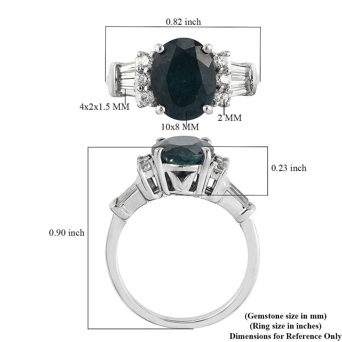 Teal Grandidierite and Natural White Zircon Ring in Platinum Over Sterling Silver (Size 7.0) 3.60 ctw image number 5