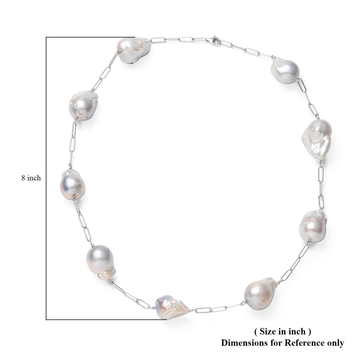 AAA Organic Shape Baroque Pearl Station Necklace 22 Inches in Rhodium Over Sterling Silver 8 Grams image number 4