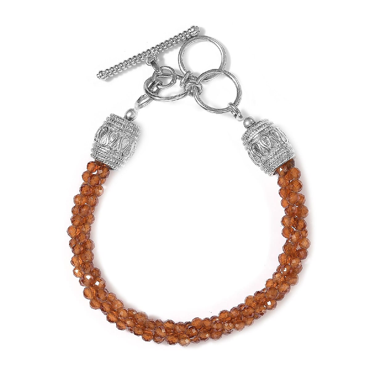 Karis Ratnapura Hessonite Garnet Beaded Toggle Clasp Bracelet in Platinum Bond (6.50-8.00 Inches) 38.00 ctw