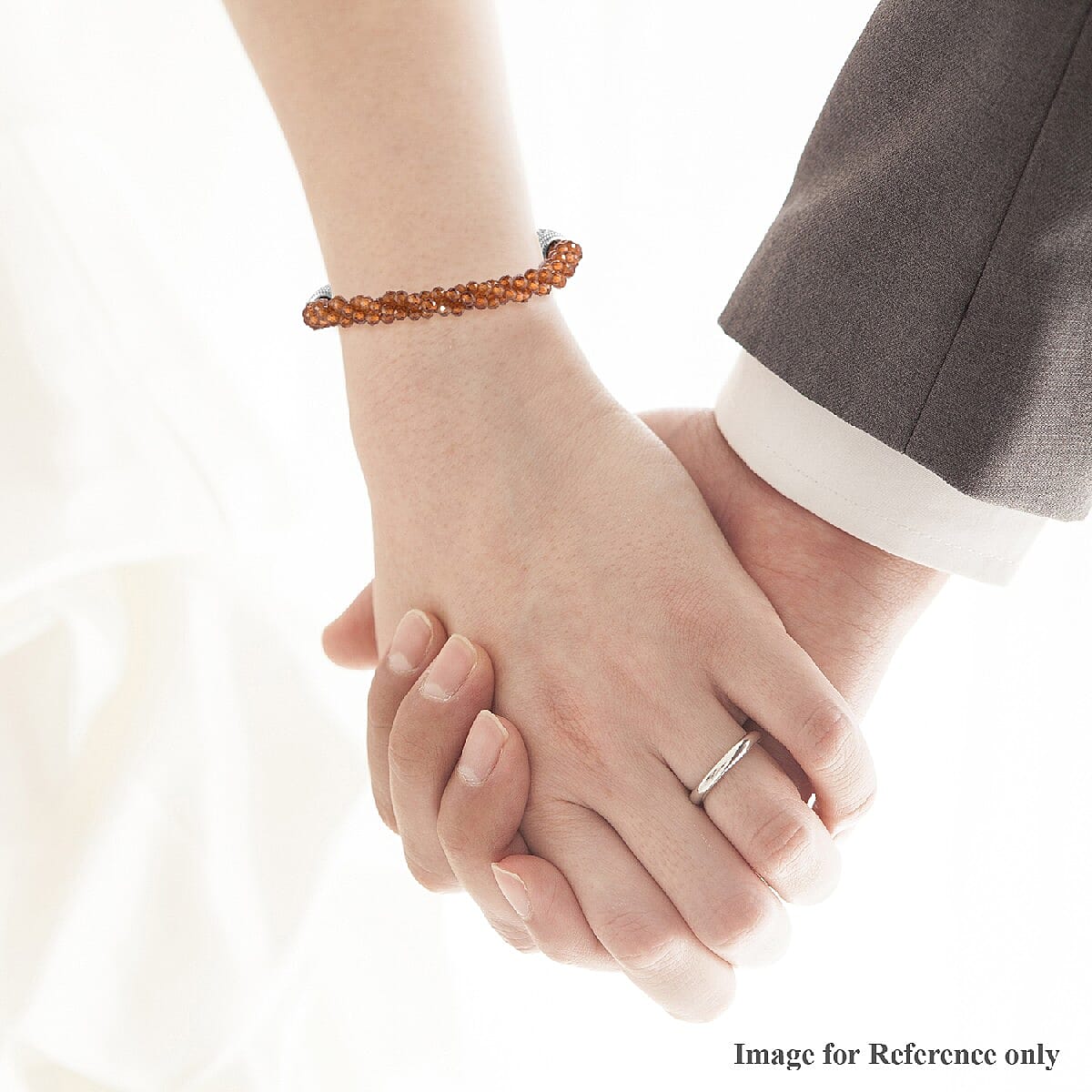 Karis Ratnapura Hessonite Garnet Beaded Toggle Clasp Bracelet in Platinum Bond (6.50-8.00 Inches) 38.00 ctw