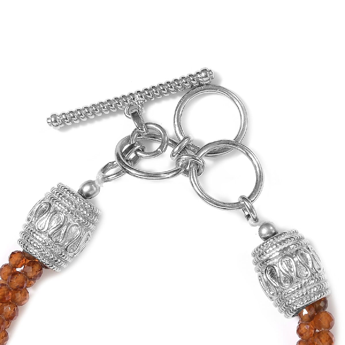 Karis Ratnapura Hessonite Garnet Beaded Toggle Clasp Bracelet in Platinum Bond (6.50-8.00 Inches) 38.00 ctw