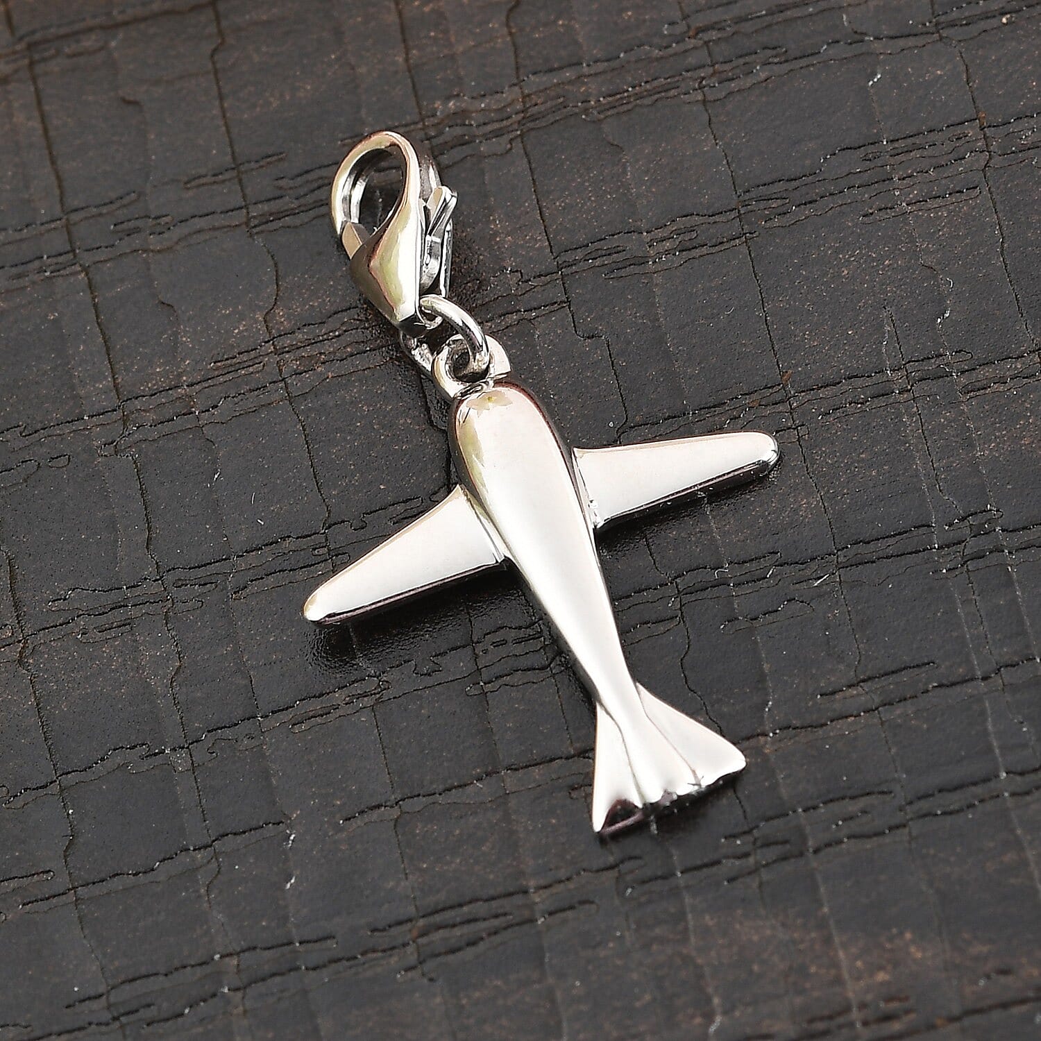 Airplane Charm in Platinum Over Sterling Silver