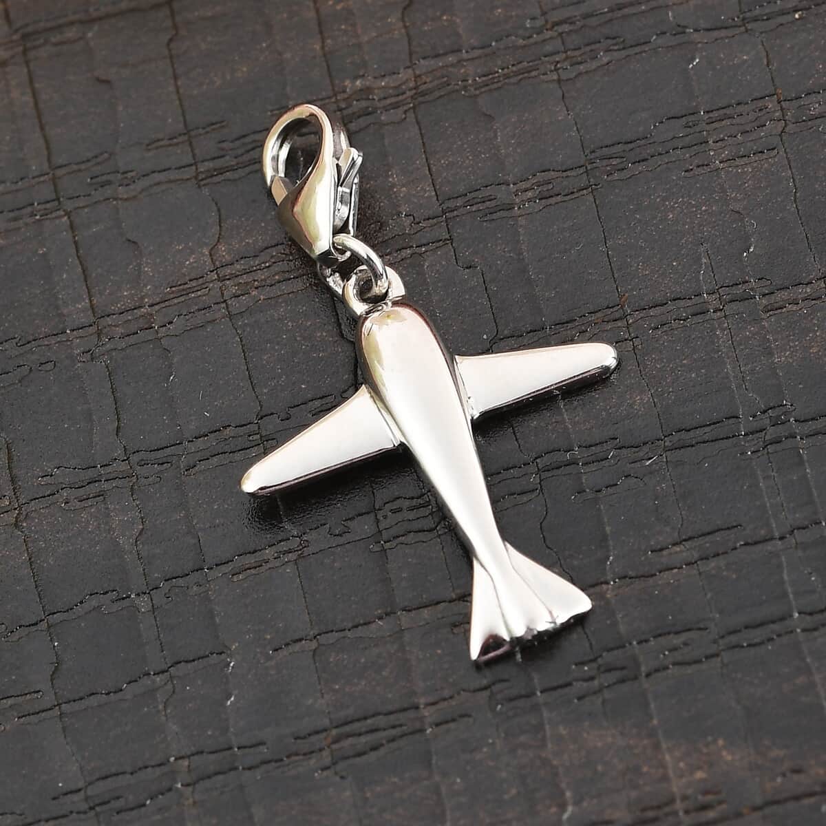 Airplane Charm in Platinum Over Sterling Silver image number 1