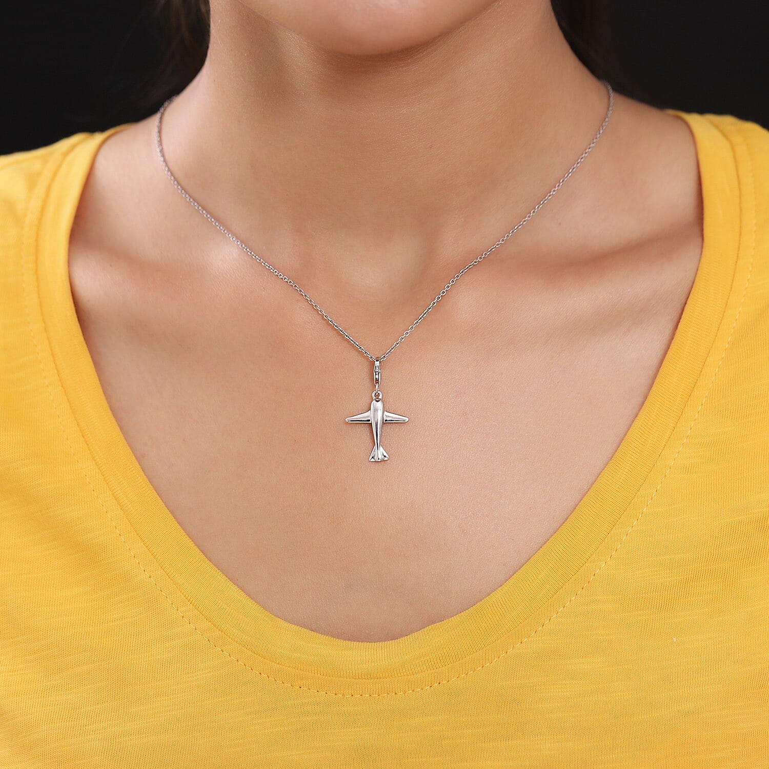 Airplane Charm in Platinum Over Sterling Silver