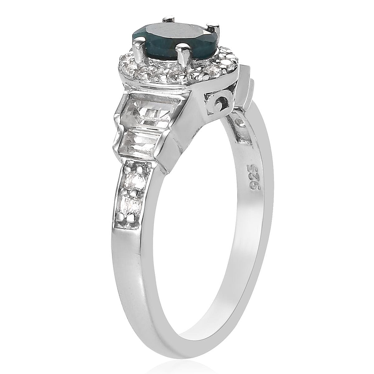 Teal Grandidierite and White Topaz Celebrity Ring in Platinum Over Sterling Silver (Size 6.0) 1.10 ctw