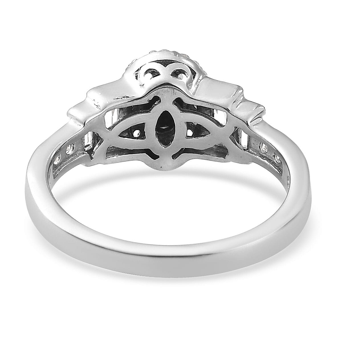 Teal Grandidierite and White Topaz Celebrity Ring in Platinum Over Sterling Silver (Size 6.0) 1.10 ctw