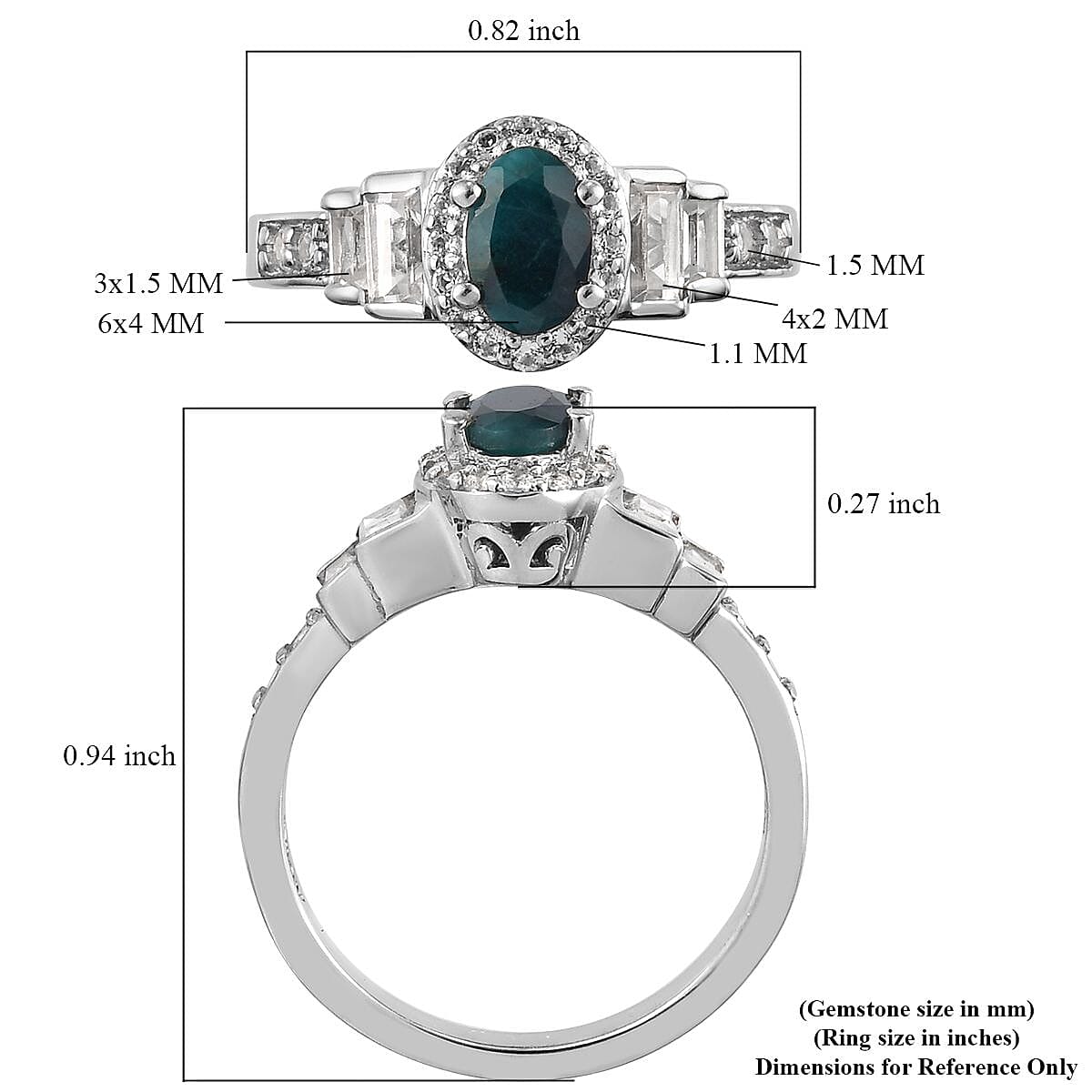 Teal Grandidierite and White Topaz Celebrity Ring in Platinum Over Sterling Silver (Size 6.0) 1.10 ctw