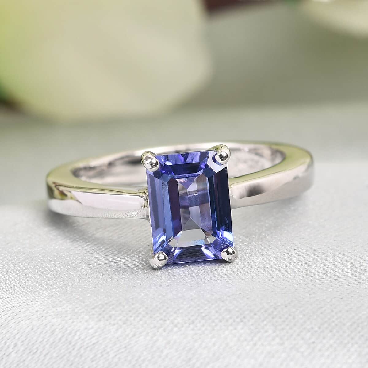 Tanzanite Octagon Shape Solitaire Ring in Platinum Over Sterling Silver (Size 7.0) 1.75 ctw image number 1