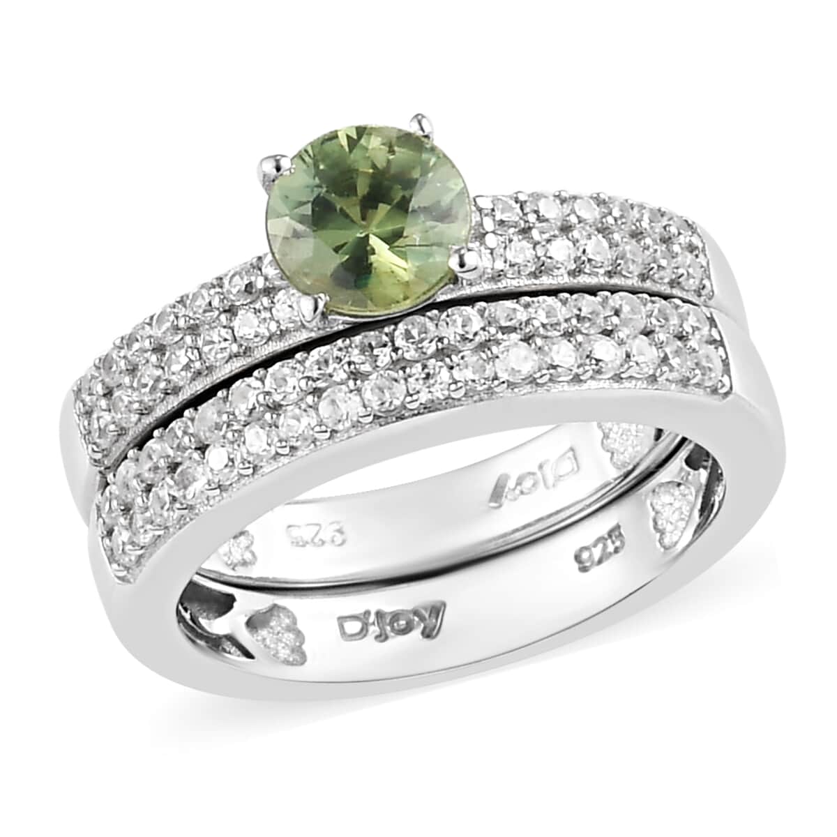 Demantoid Garnet and Natural White Zircon Set of 2 Ring in Platinum Over Sterling Silver 8.75 Grams 1.75 ctw image number 4