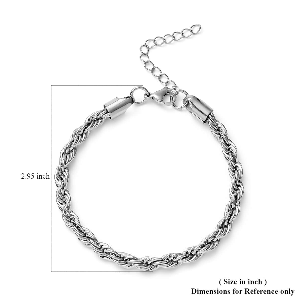 Rope Chain Bracelet in Stainless Steel (7.50-9.50In) 16.30 Grams image number 2