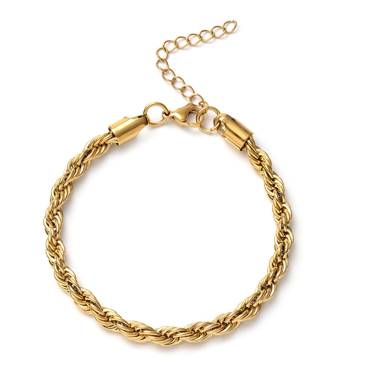 Rope Chain Bracelet in ION Plated Yellow Gold Stainless Steel (7.50-9.50In) 16.30 Grams image number 0