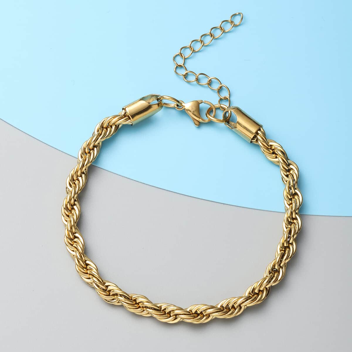 Rope Chain Bracelet in ION Plated Yellow Gold Stainless Steel (7.50-9.50In) 16.30 Grams image number 1