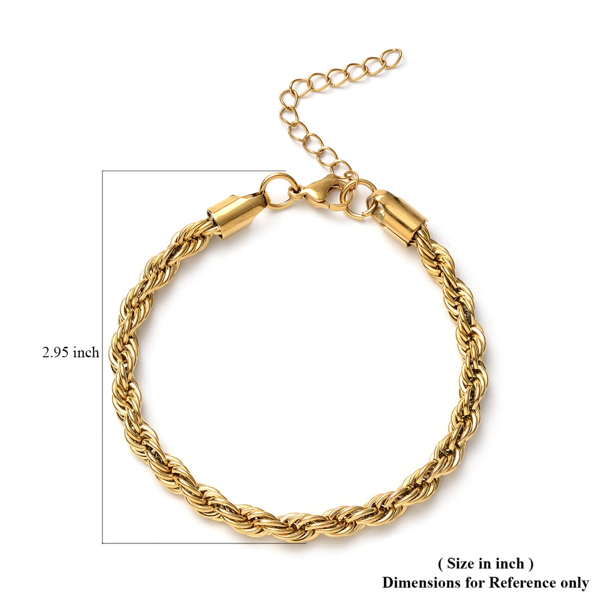 Rope Chain Bracelet in ION Plated Yellow Gold Stainless Steel (7.50-9.50In) 16.30 Grams image number 2